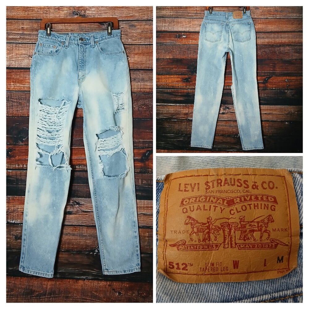 Levis Vintage 1997 Jeans 30X30 512 High Rise Slim Tapered Custom Dyed Distressed